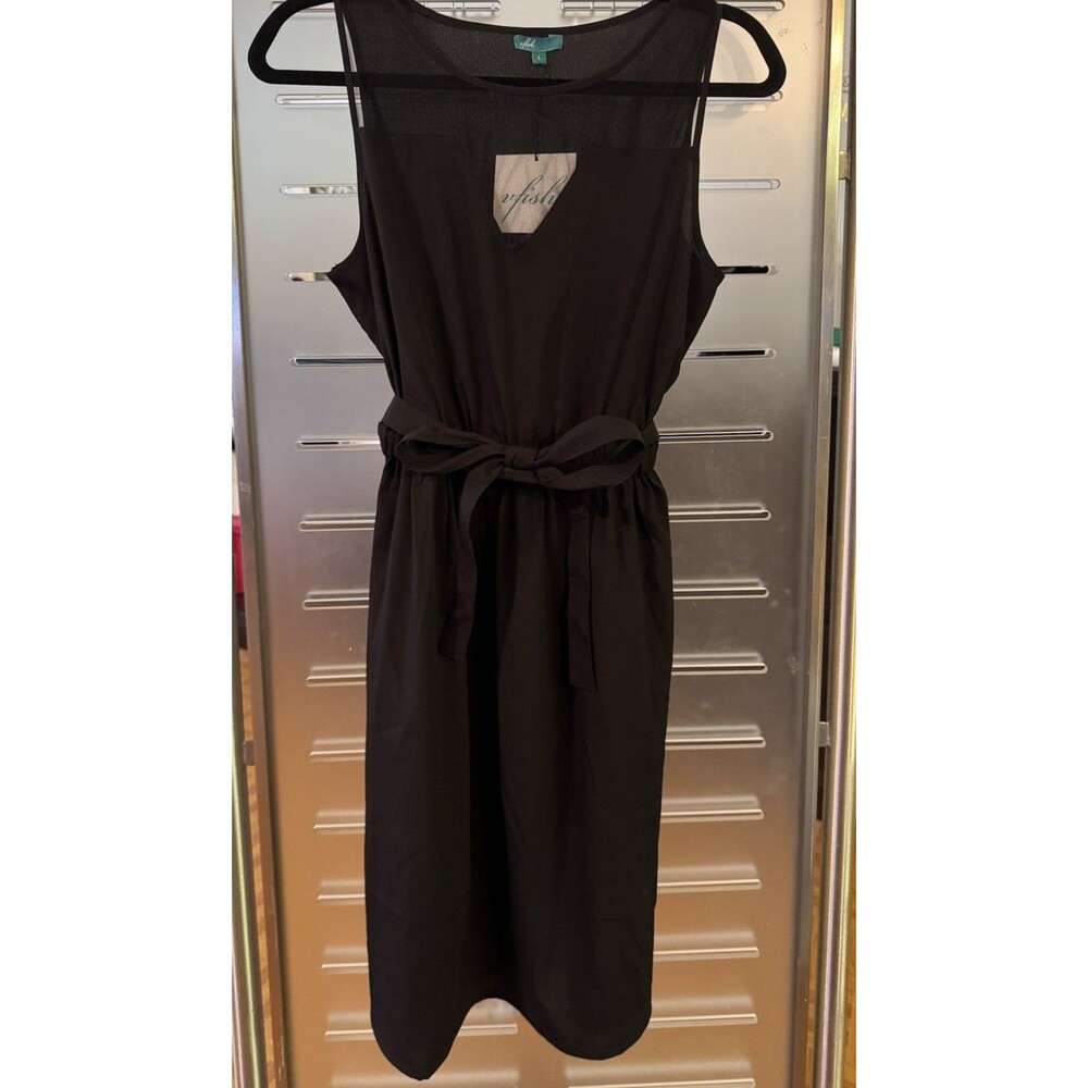 vfish Women's Black Mini Knee-Length Sleeveless Scoop Neck Tie Dress L NWT